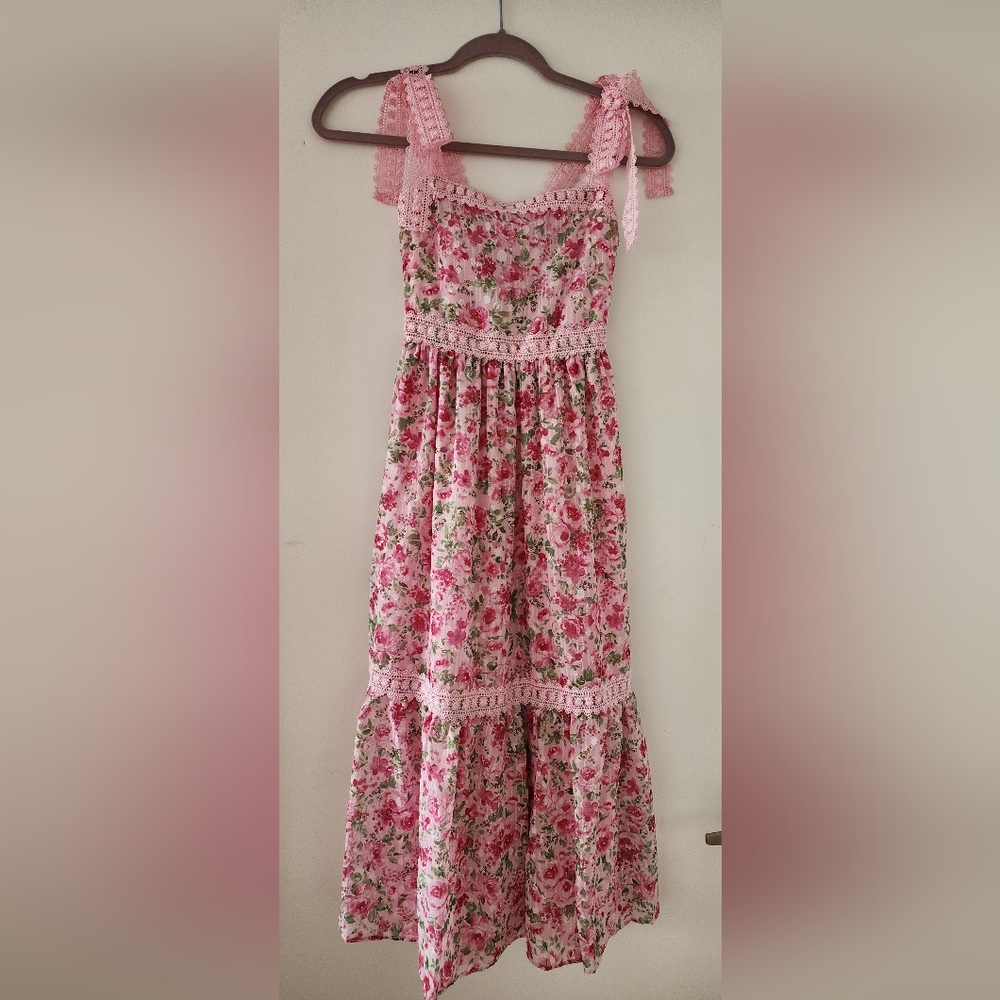 Rare Editions Pink Floral Dress with Lace Accents